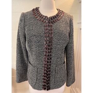 Dana Buchman Sz 8 Signature Blazer Jacket Brown Beaded Embellished Gold Thread‎